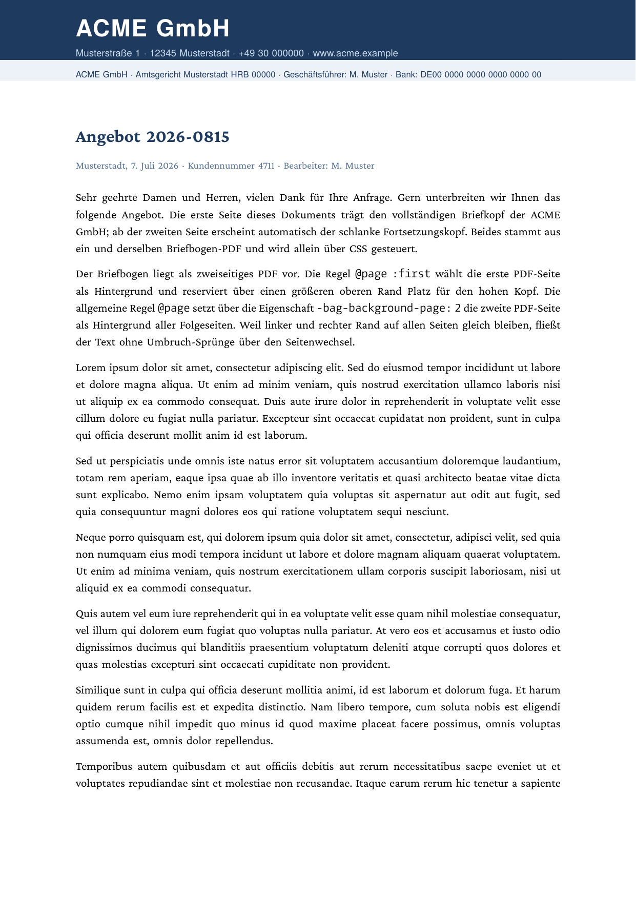 Offer letter on a corporate letterhead