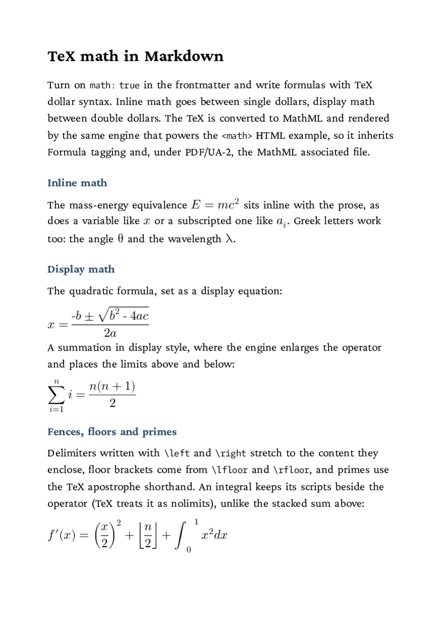 Page with inline and display formulas
